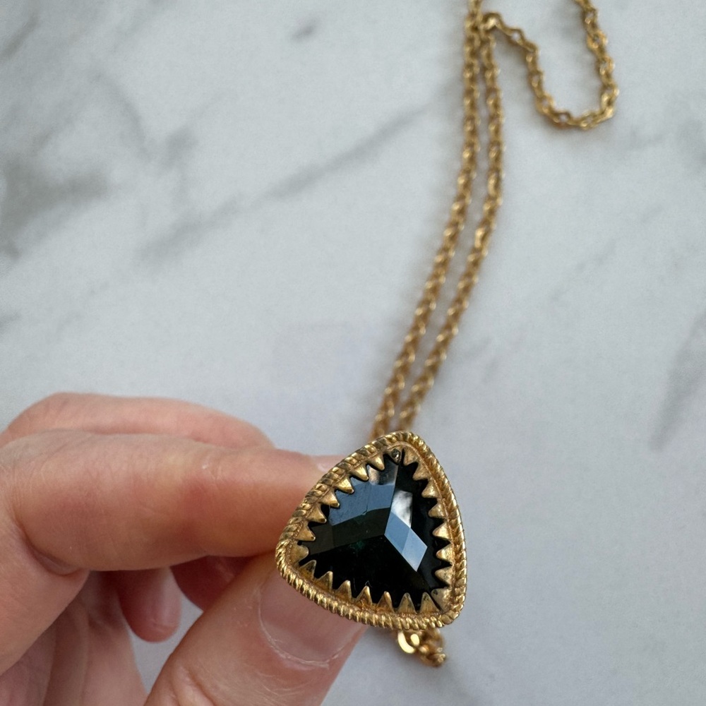 Rebecca Italy Gold Plated Chain Necklace with Dark Green Crystal Pendant - Picture 4 of 7